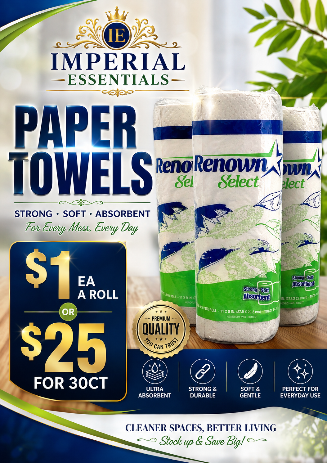 Renown Select Paper Towels — Per roll / 30 ct case from Imperial Essentials